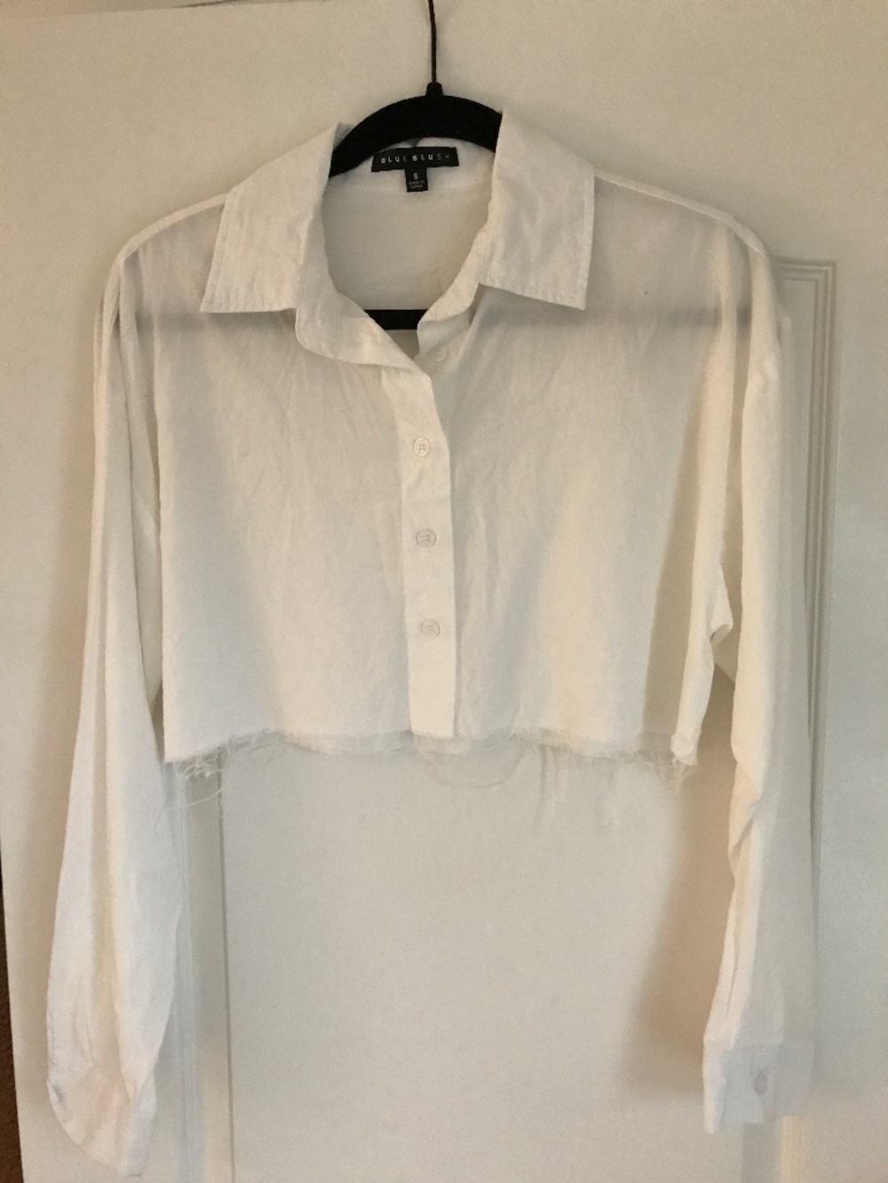 Anthropologie white cropped button down shirt with frayed hem